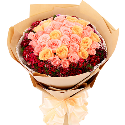 <b>忘情巴黎&粉色、香檳色玫瑰x33枝</b>